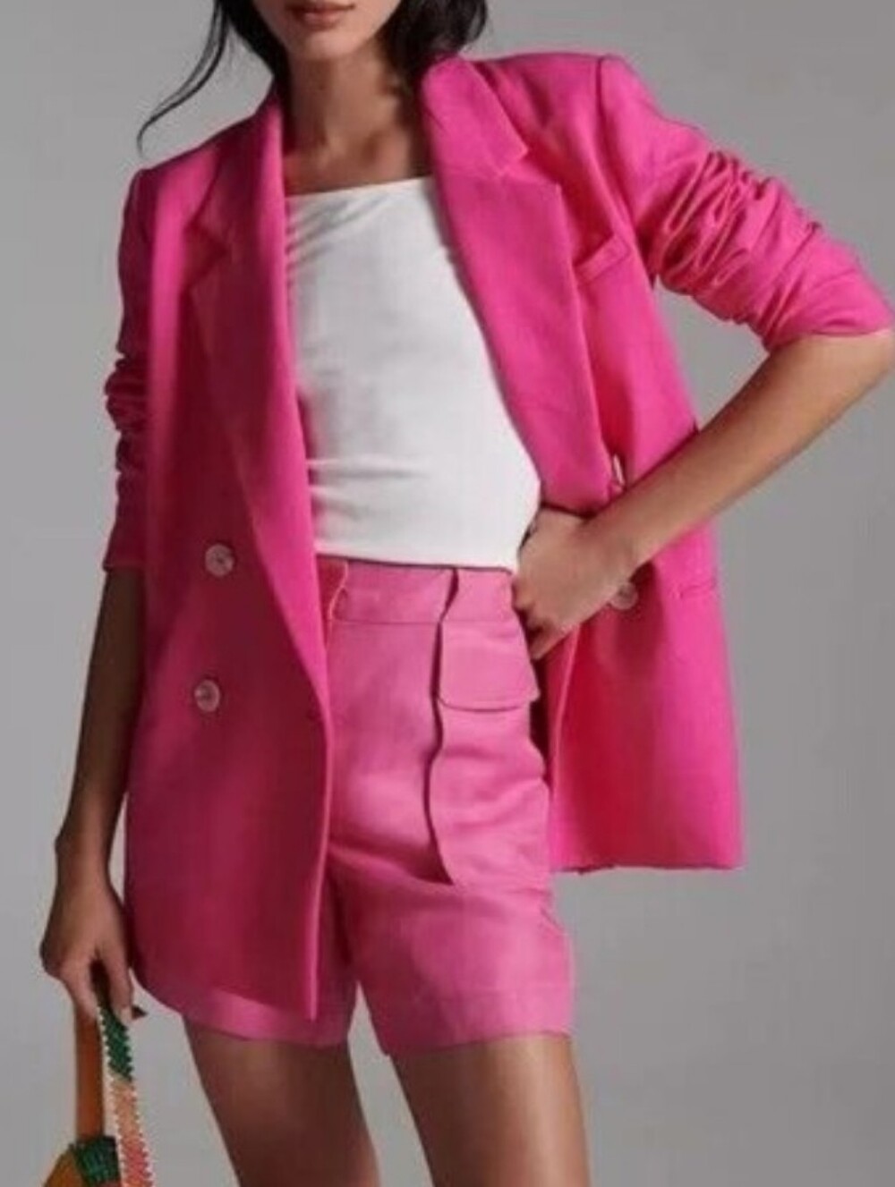 🆕 Maeve Anthropologie Pink Blazer Double Breasted Relaxed Size 14 Professional